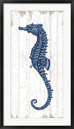 Framed Seahorse in Blue II Print