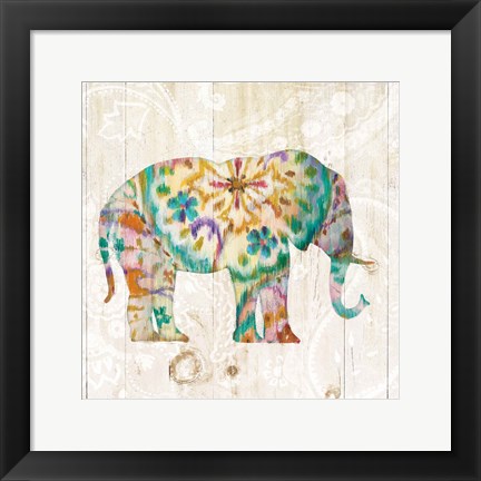 Framed Boho Paisley Elephant I Print