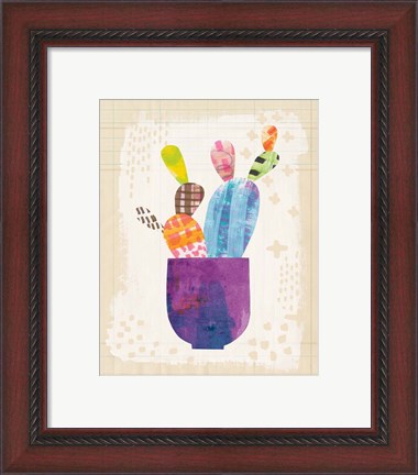 Framed Collage Cactus III on Graph Paper Print