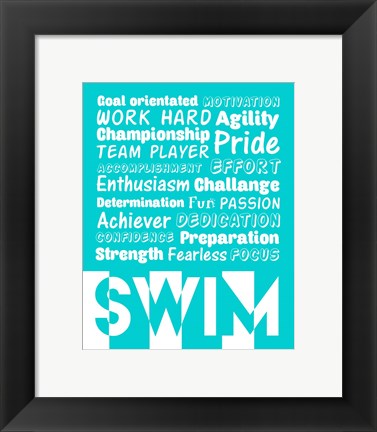 Framed Swimming Word Cloud - White Print