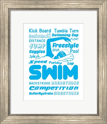 Framed Swimming Word Cloud - Blue Print