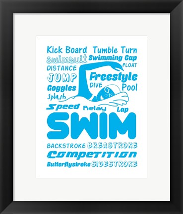 Framed Swimming Word Cloud - Blue Print