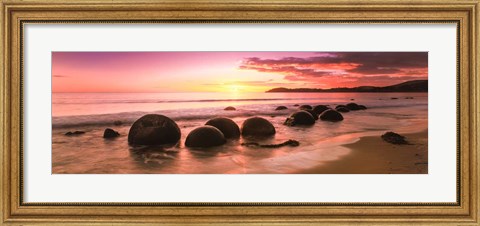 Framed Boulders on the Beach at Sunrise, Moeraki, New Zealand Print