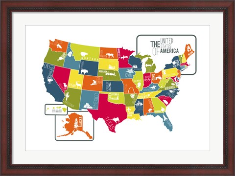 Framed USA Map (bright) Print