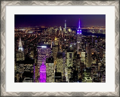 Framed Midtown and Lower Manhattan at Night Print