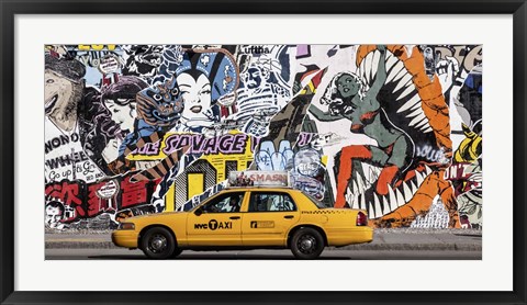 Framed Taxi and Mural Painting in Soho, NYC Print