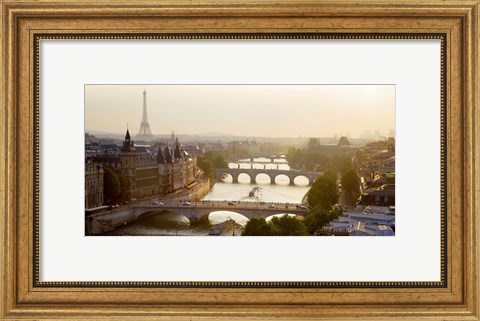 Framed Bridges over the Seine River, Paris Sepia Print