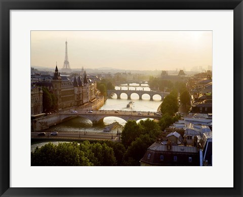 Framed Bridges over the Seine River, Paris Sepia 2 Print