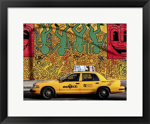 Framed Taxi and Mural painting, NYC Print