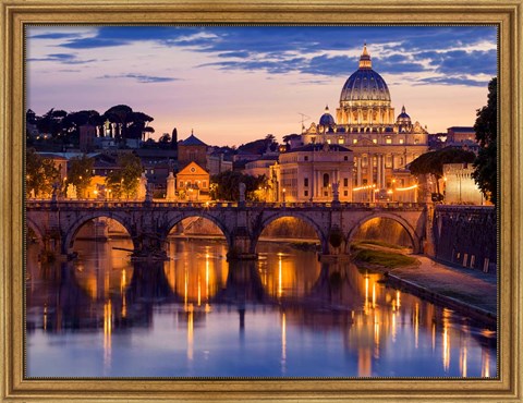 Framed Night View at St. Peter&#39;s Cathedral, Rome Print