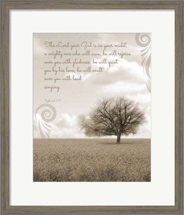 Framed Zephaniah 3:17 The Lord Your God (Grey Landscape) Print