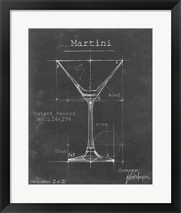 Framed Barware Blueprint V Print