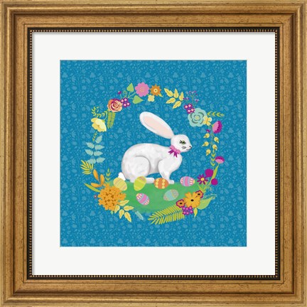 Framed Bunny Wreath I Print