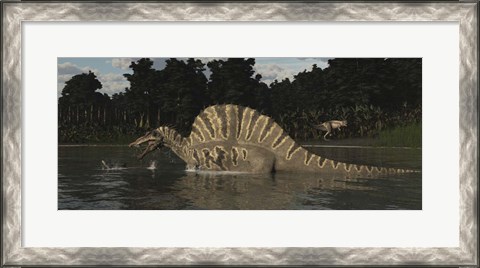 Framed Spinosaurus Hunting For Fish In A Lake Print