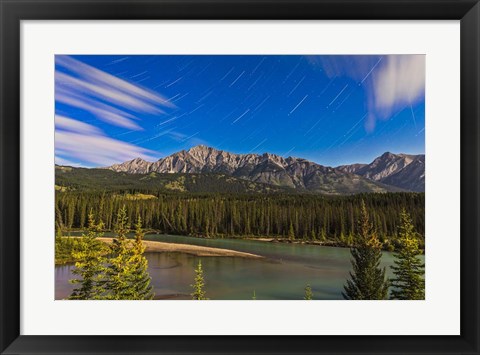 Framed Star trails above the Front Ranges in Banff National Park, Alberta, Canada Print