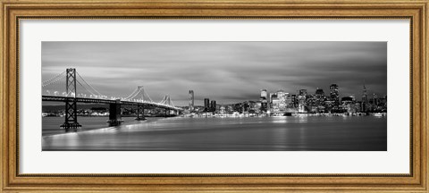 Framed Bay Bridge lit up at dusk, San Francisco, California Print