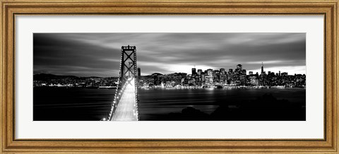 Framed Bridge lit up at dusk, Bay Bridge, San Francisco, California Print