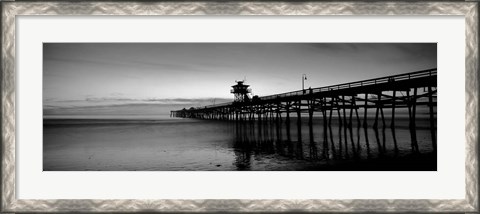 Framed Silhouette of a pier, San Clemente Pier, Los Angeles County, California BW Print