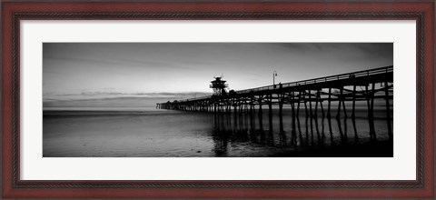 Framed Silhouette of a pier, San Clemente Pier, Los Angeles County, California BW Print
