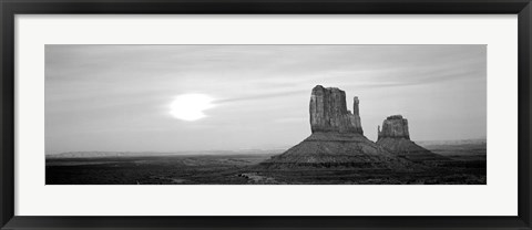 Framed East Mitten and West Mitten buttes at sunset, Monument Valley, Utah BW Print