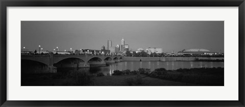 Framed Bridge over a river with skyscrapers in the background, White River, Indianapolis, Indiana Print
