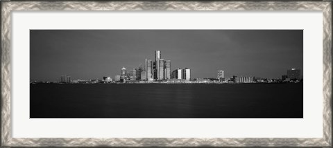 Framed Buildings at waterfront, Detroit, Michigan Print