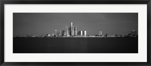 Framed Buildings at waterfront, Detroit, Michigan Print