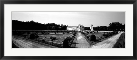 Framed Formal garden in front of a castle, Chateau De Chenonceaux, Loire Valley, France Print