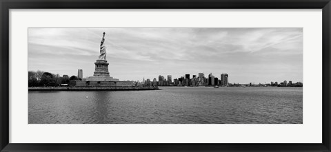 Framed Statue Of Liberty with Manhattan skyline in the background, Ellis Island Print
