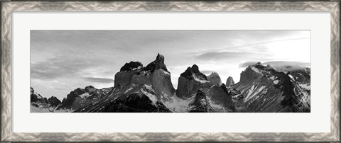 Framed Snowcapped mountain range, Paine Massif, Torres del Paine National Park, Patagonia, Chile Print