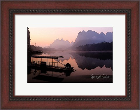 Framed Vintage Boat on River in Guangxi Province, China, Asia Print