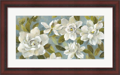 Framed Gardenias on Slate Blue Print