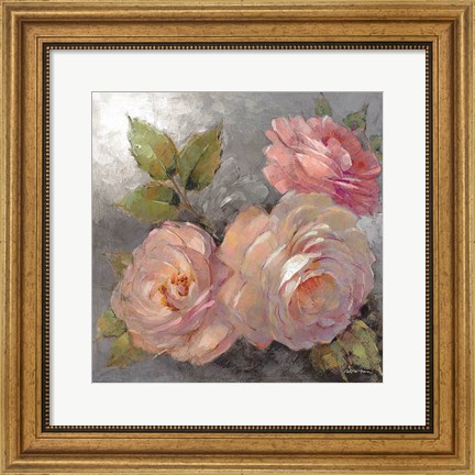 Framed Roses on Gray II Print