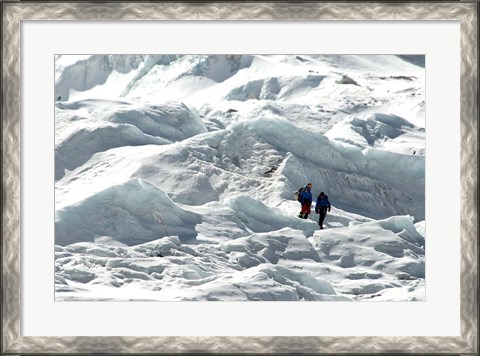 Framed Climbers Return to Base Camp from Khumbu Icefall climbing, Mt Everest Print