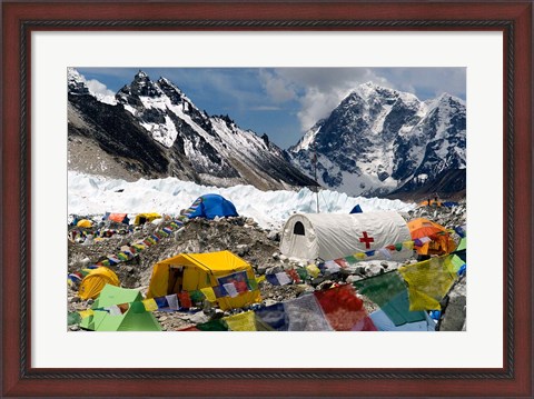 Framed Tents of Mountaineers Scattered along Khumbu Glacier, Base Camp, Mt Everest Print