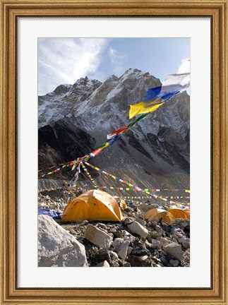 Framed Tents of mountaineers along Khumbu Glacier, Mt Everest, Nepal Print