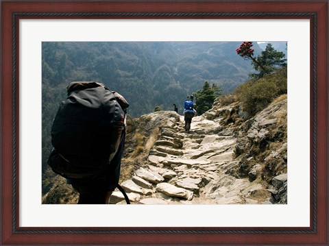Framed Trekkers on the trail towards Namche Bazaar, Khumbu, Nepal Print