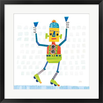 Framed Robot Party I on Squares Print