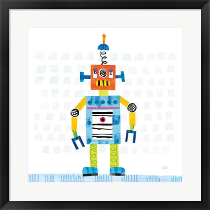 Framed Robot Party II on Squares Print