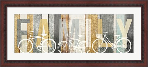 Framed Beachscape Bicycle Family Gold Neutral Print