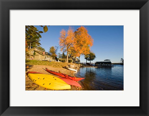 Framed Kayaks at Lake Winnipesauke, New Hampshire Print
