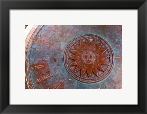 Framed Brass compass, New Hampshire Print