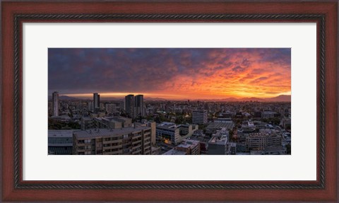 Framed Cityscape at sunset, Santiago, Chile Print