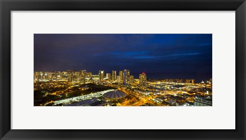 Framed Downtown Honolulu Lit-Up at Night, Oahu, Hawaii Print