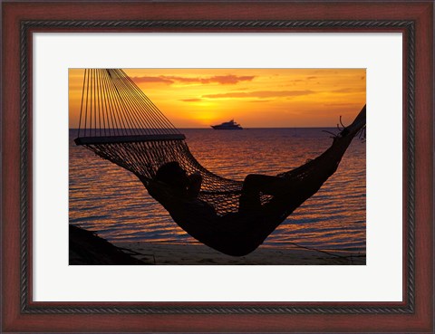 Framed Beach hammock, Plantation Island, Malolo Lailai, Fiji Print