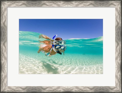 Framed Couple snorkeling, Beqa Island, Fiji Print