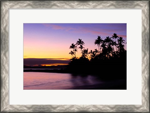 Framed Fiji Islands, Tavarua, Palm trees and sunset Print