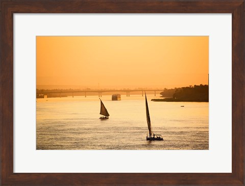 Framed Pair of Falukas and Sightseers on Nile River, Luxor, Egypt Print