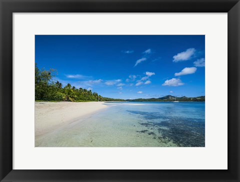 Framed White sand beach and turquoise water, Nanuya Lailai Island, Blue Lagoon, Yasawa, Fiji Print