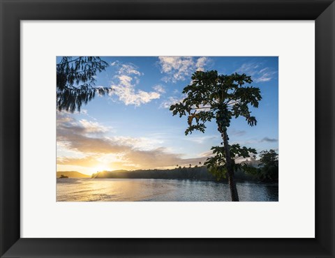 Framed Sunset over the beach of resort, Nacula Island, Yasawa, Fiji, South Pacific Print